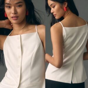 Anthropologie Sunday in Brooklyn Ponte Apron Vest Button Down Top Blouse M White